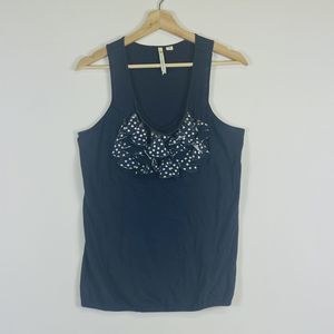 Little Yellow Button Blue Polka Sleeveless Blouse‎ Shirt Top Tank Womens Medium